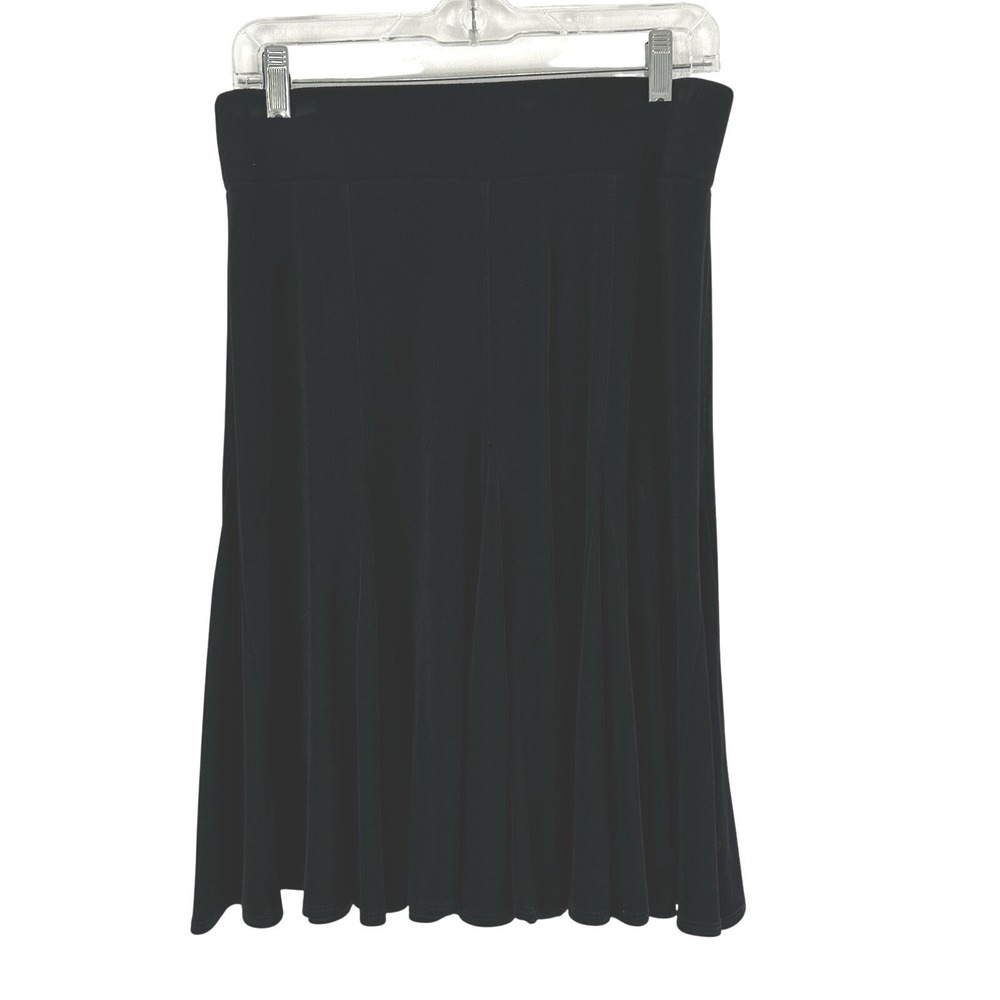 Chico's Travelers A-Line Skirt Womens Size 1 (Medium) Stretch Midi Black Pintuck